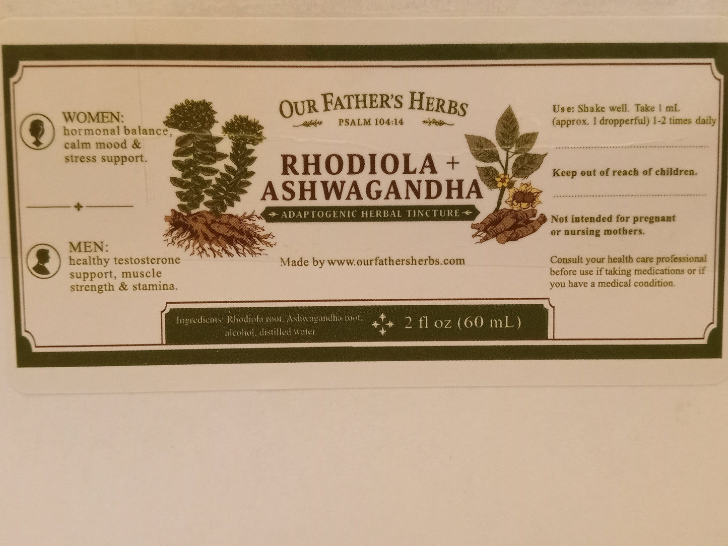 Rhodiola + Ashwagandha Adaptogenic Tincture | Natural Stress, Energy & Hormone Support for Men & Women | Our Father's Herbs