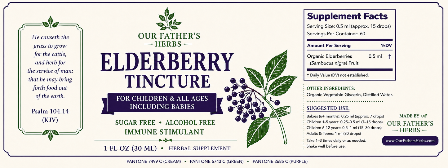 Elderberry tincture for all ages, pregnant & nursing mothers, babies, children, adults, sugar free, alcohol free